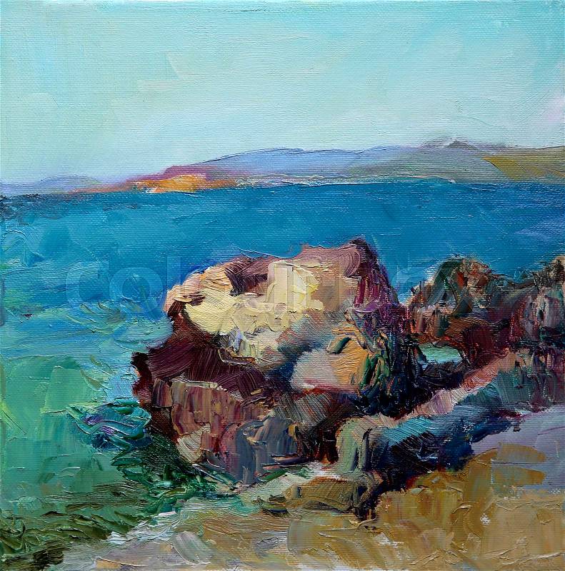 Oil painting of the sea stones, stock photo