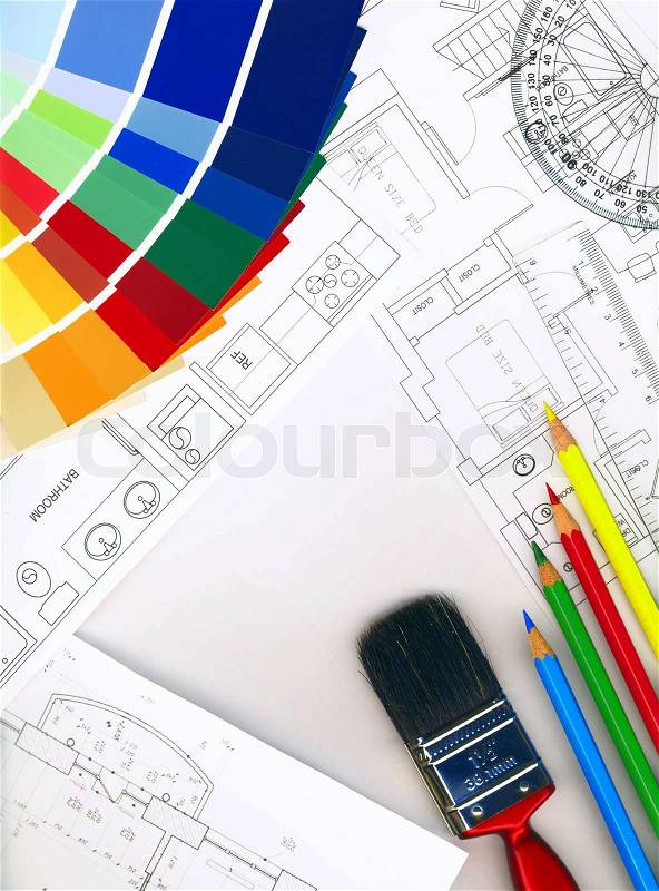 Color swatches and plans, stock photo