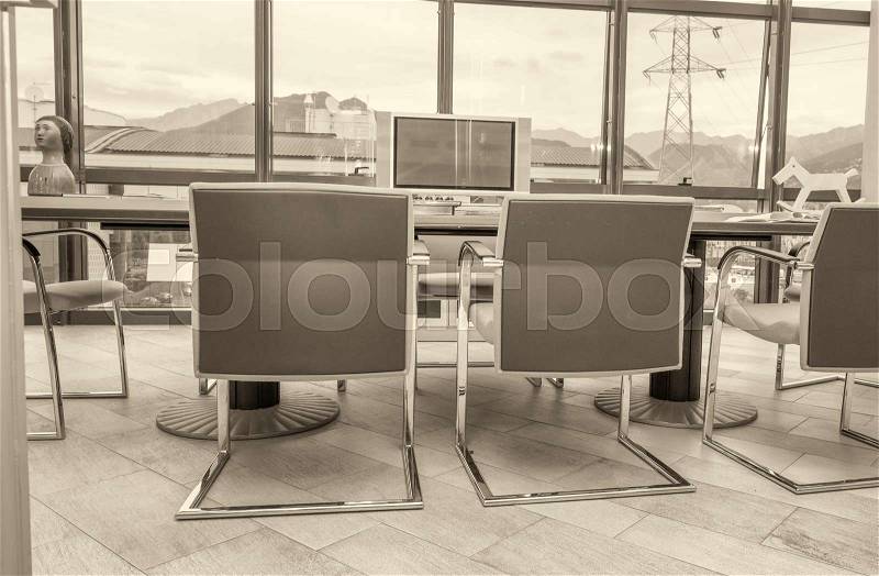 Modern meeting room in business office, stock photo