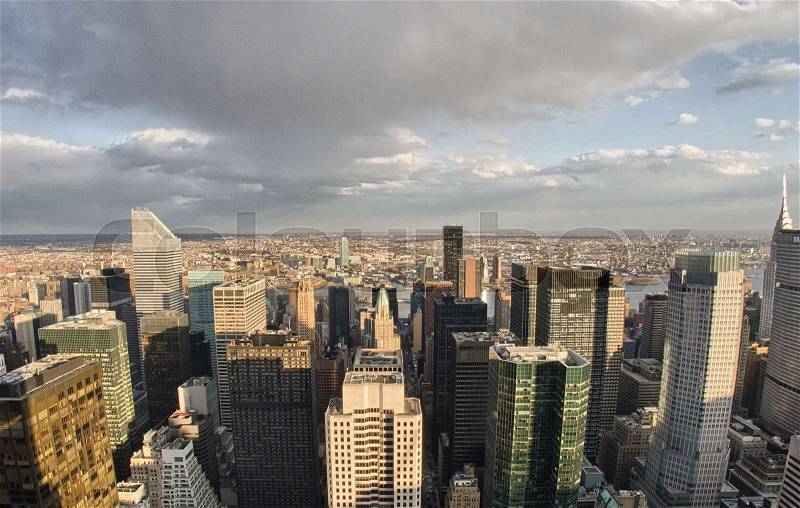 Amazing wide angle view of Manhattan Skyscrapers - New York City - USA, stock photo