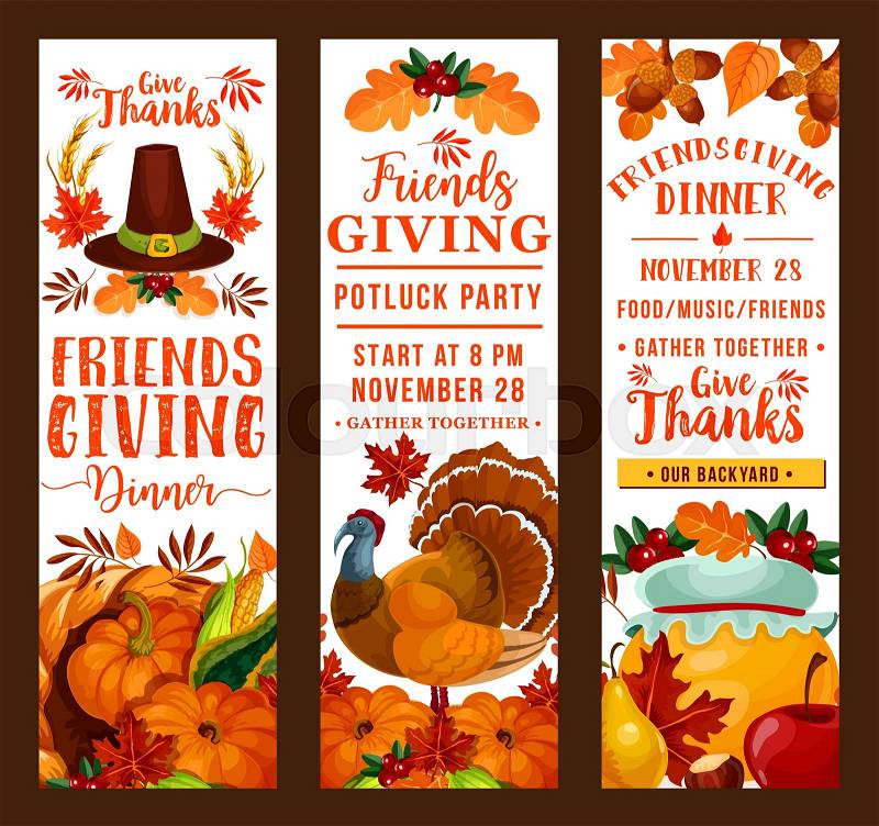 Friendsgiving Thanksgiving holiday potluck party, vector