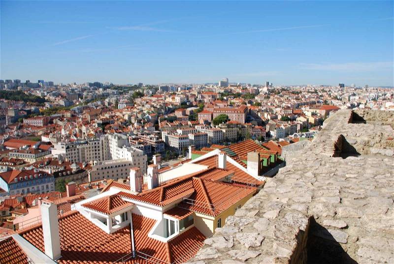 Cityscape of Lisbon in Portugal Sao Jorge Castle view, stock photo
