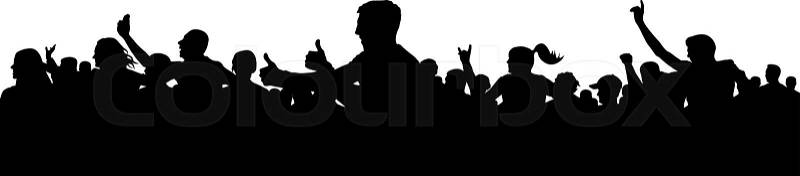 Cheerful people having fun celebrating. Side view, profile. Crowd of fun people on party, holiday. Applause people hands up. Silhouette Vector Illustration, vector