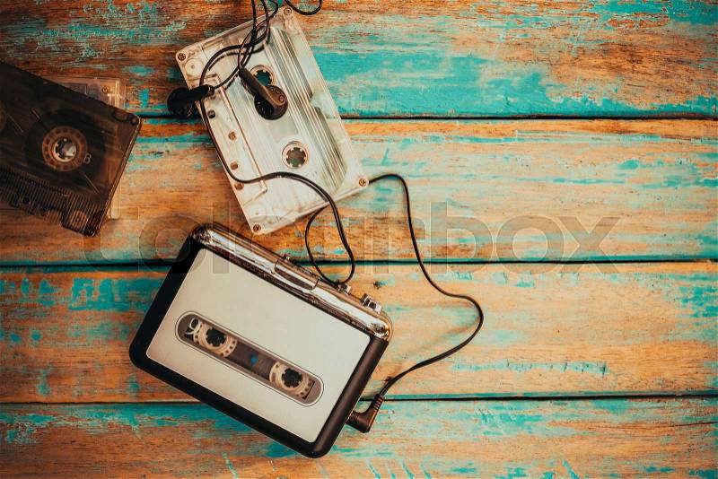 Vintage cassette player and audio cassatte. retro fashion, stock photo