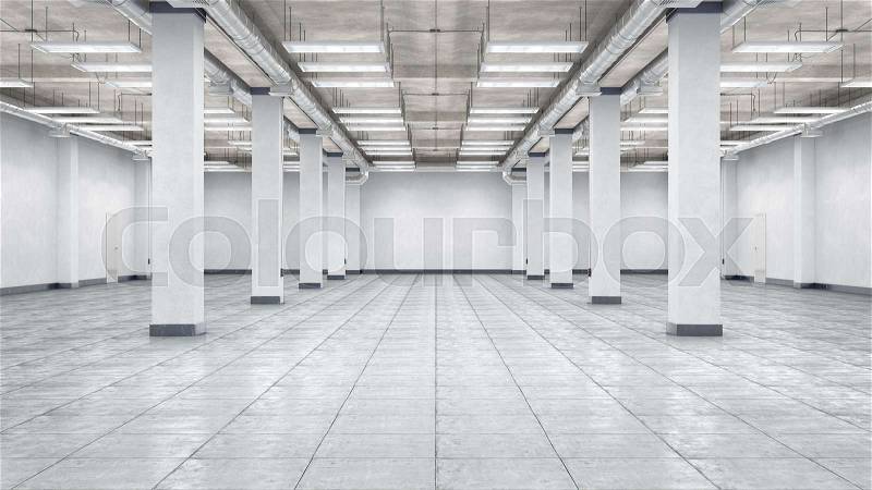 Empty hangar interior. 3d illustration, stock photo