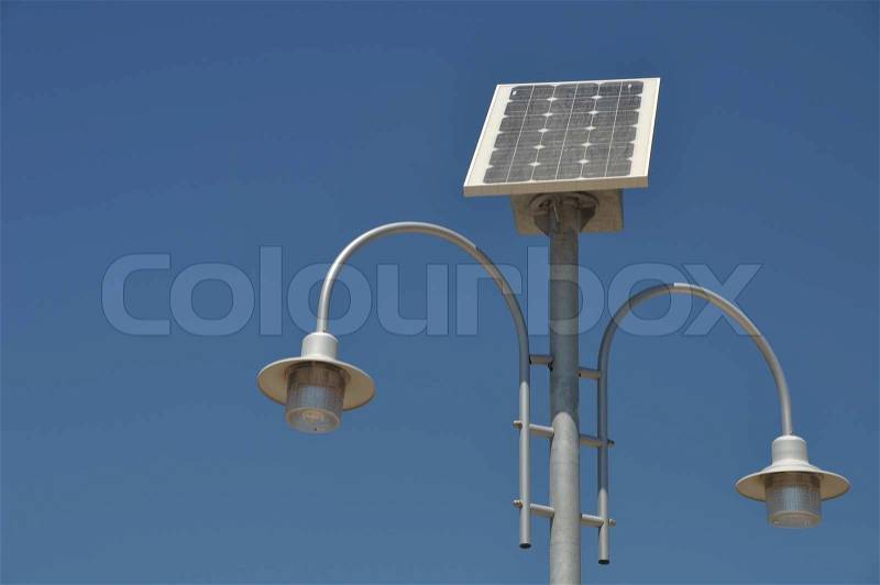 Solar powered lamp post, stock photo