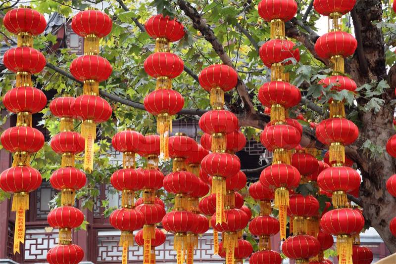 Red Chinese paper lantern in Shanghai, China, stock photo