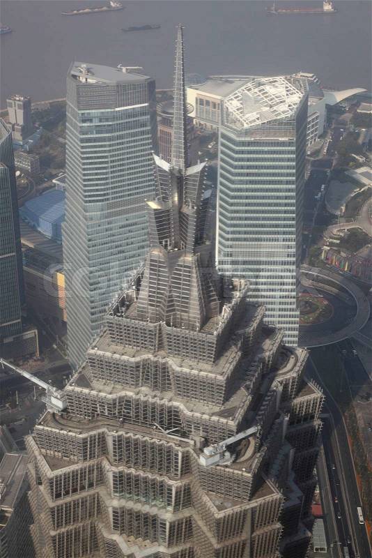 The Top of Jin Mao Tower as seen from Shanghai World Financial Center, China, stock photo