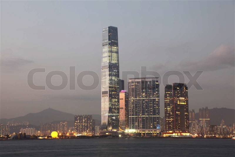 International Commerce Centre and the Union Square Skyscrapers in Hong Kong, stock photo