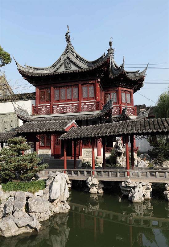 Traditional Chinese Building in Yuyuan Garden, Shanghai China, stock photo