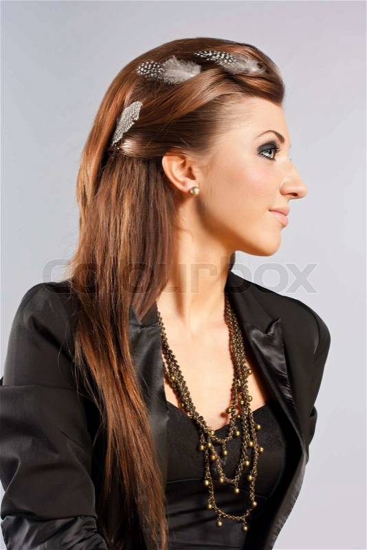 Elegant fashionable woman with jewelry, stock photo