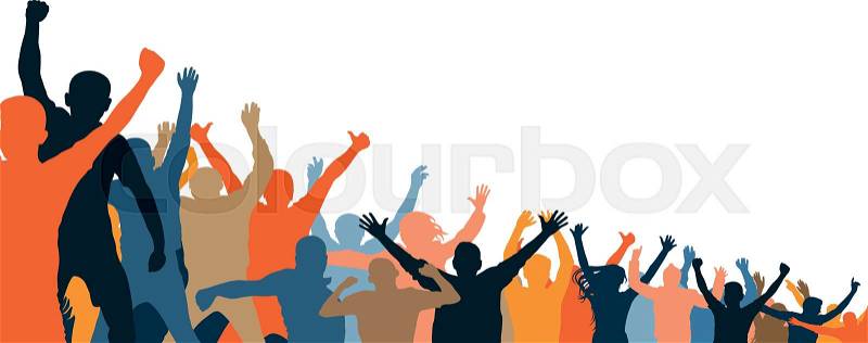 Cheerful people crowd applauding, silhouette. Party, applause. Different events. Fans dance concert, disco, vector