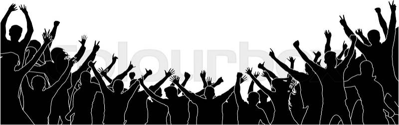 Cheerful people crowd applauding, silhouette. Party, applause. Fans dance concert, disco. Isolated group of people separated from each other, vector