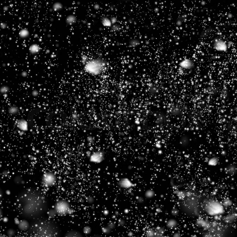 Black background with falling snow effect. Winter night, stock photo