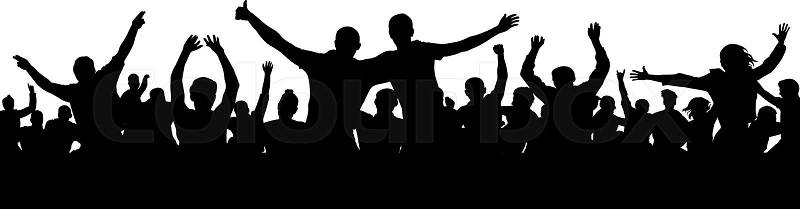 Cheerful people having fun celebrating. Group of friends, youth. Crowd of fun people on party, holiday. Applause people hands up. Silhouette Vector Illustration, vector