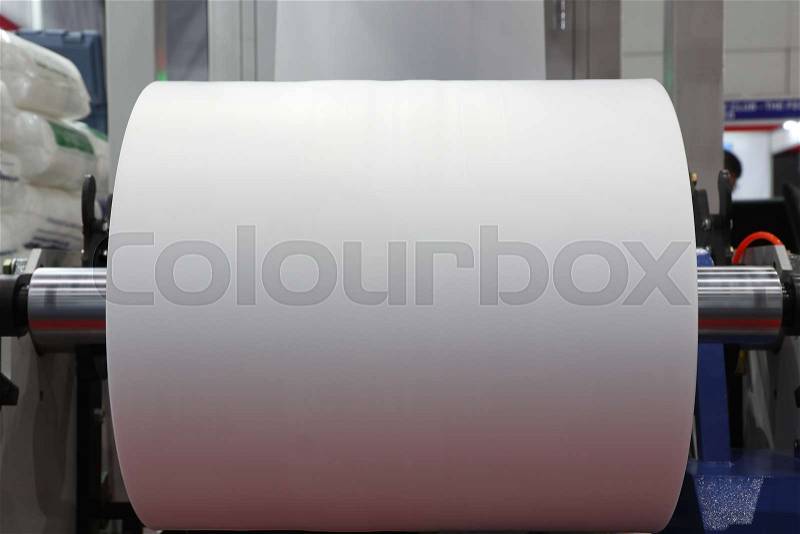 Winding unit of extrusion plastic film blowing machine ; close up, stock photo