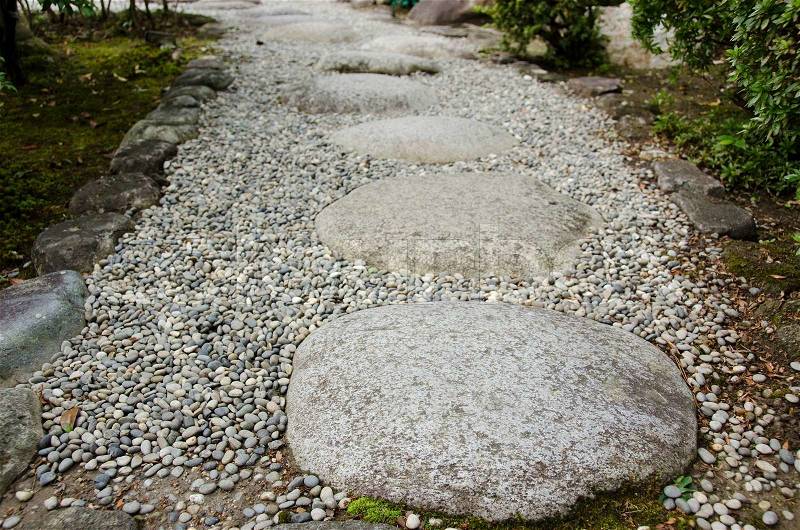 Stepping stones in a japanese garden, stock photo