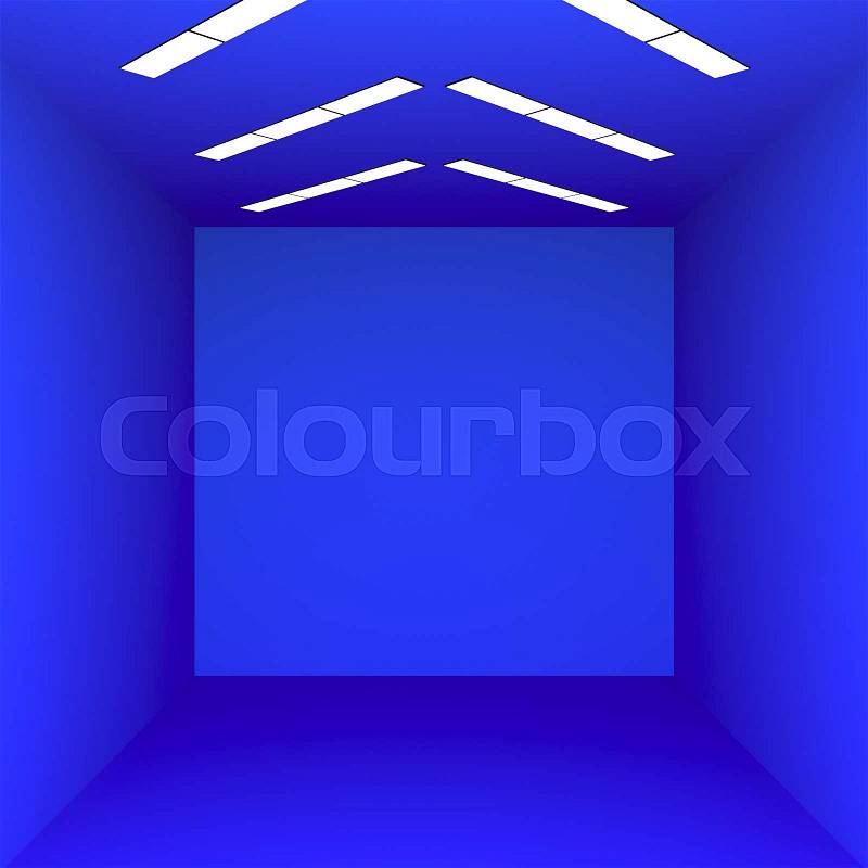 Blue room minimalism with lights 3d render, stock photo