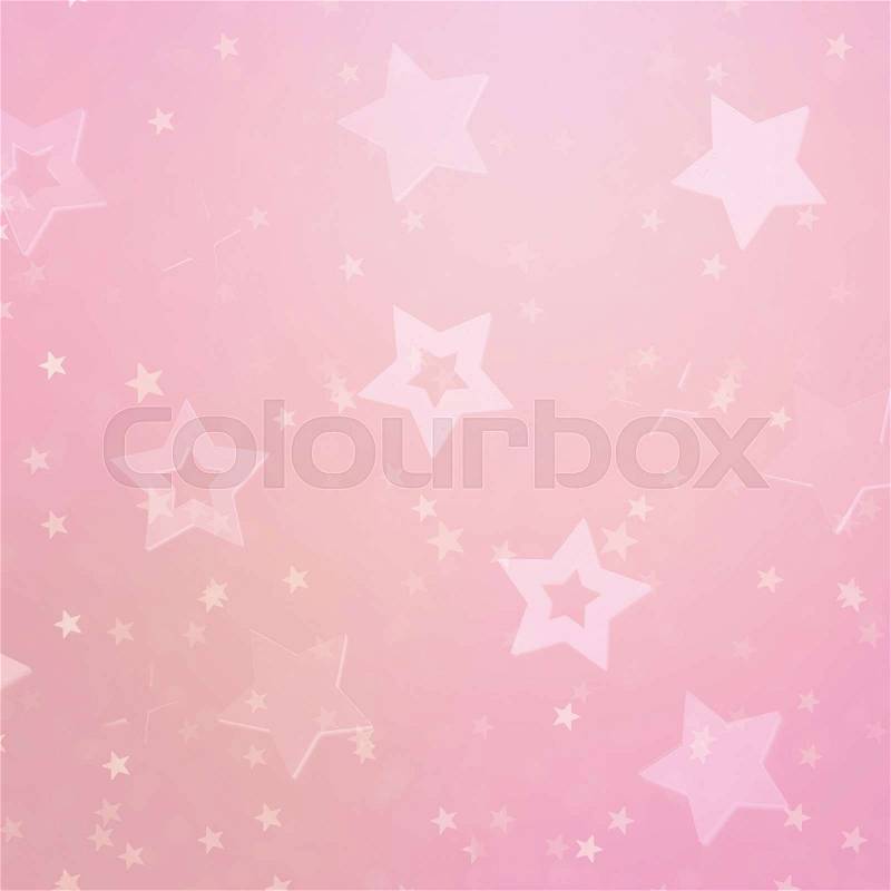 Pink stars on gold background with bokeh. Texture for new year, birthday, baby shower party. Creative pattern. Square crop, stock photo