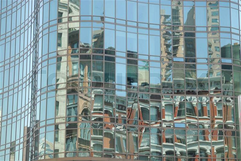Reflection in the office facade, New York City, stock photo