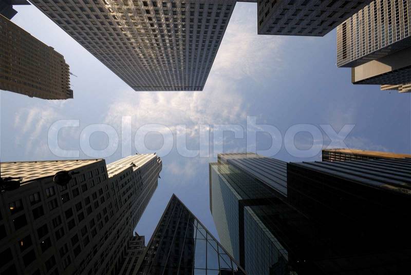 Skyscrapers downtown in Manhattan, New York City, stock photo