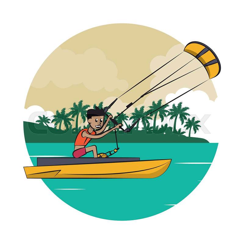 Kiteboating water sport cartoon vector illustration graphic design, vector