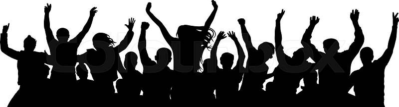 Cheerful crowd people. Stand alone, separate group of people. Silhouette party celebrating. Applause people hands up. Vector Illustration, vector