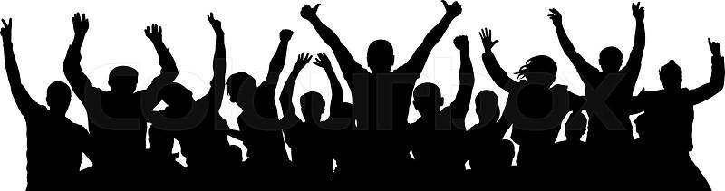Cheer crowd people, thumb up. Silhouette party celebrating. Applause people hands up. Stand alone, separate group of people. Vector Illustration, vector