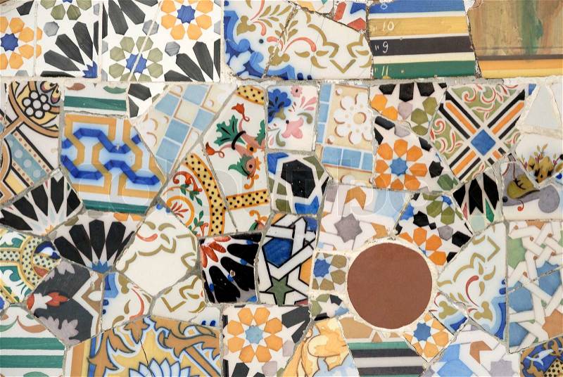 Mosaic art by Antoni Gaudi, Barcelona Spain, stock photo