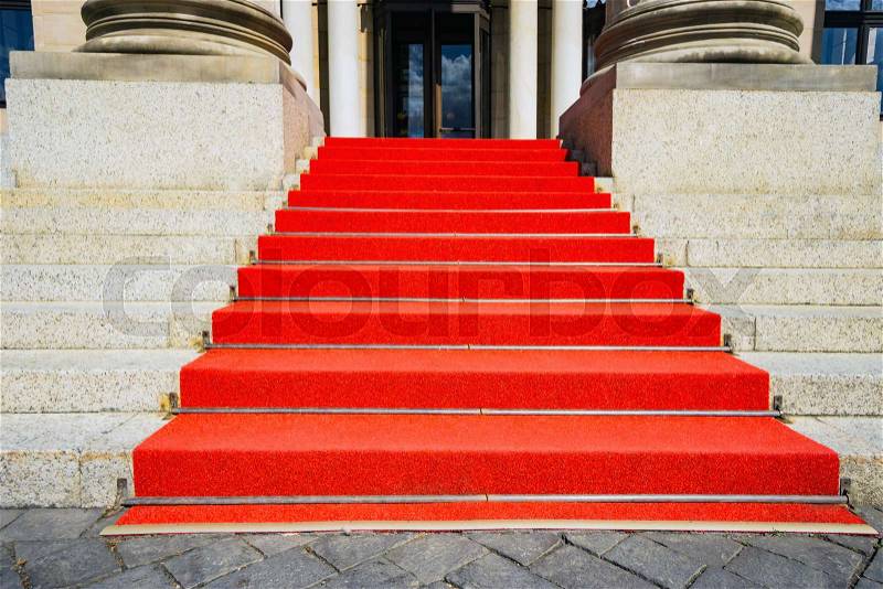 Stairs with Red Carpet on historic Building, stock photo