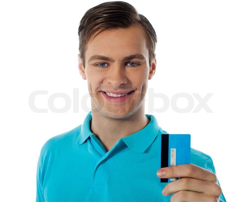 Close-up portrait of fashionable guy holding debit card, stock photo - 3636957-close-up-portrait-of-fashionable-guy-holding-debit-card