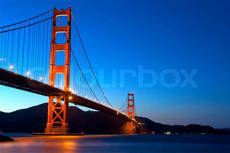 Golden Gate Bridge at sunset, San Francisco, California, stock photo