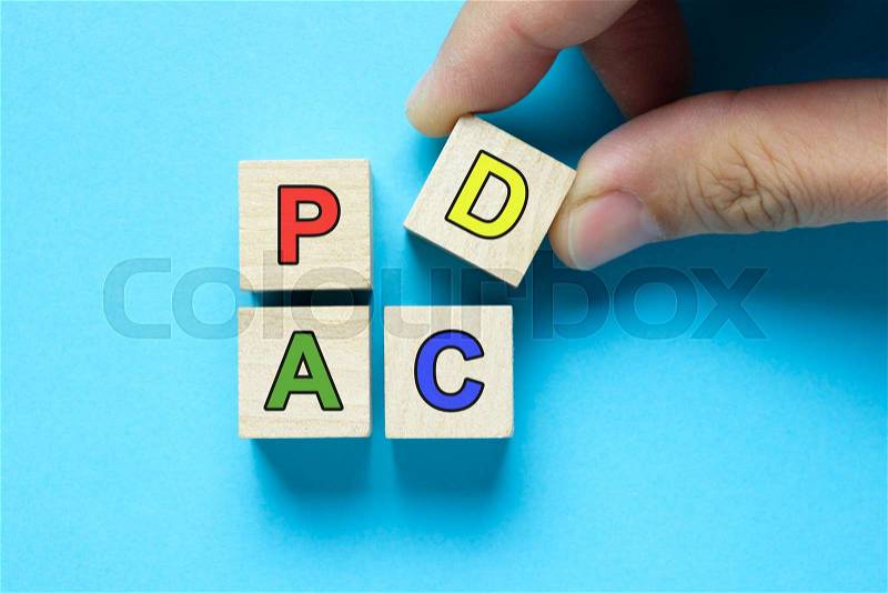 Plan Do Check Act cycle diagram on wood cubes, stock photo