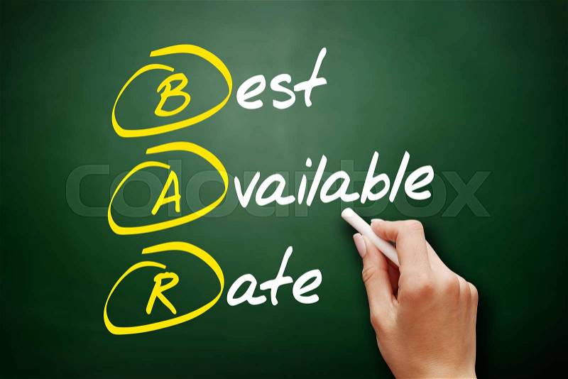 BAR - Best Available Rate, acronym business concept on blackboard, stock photo