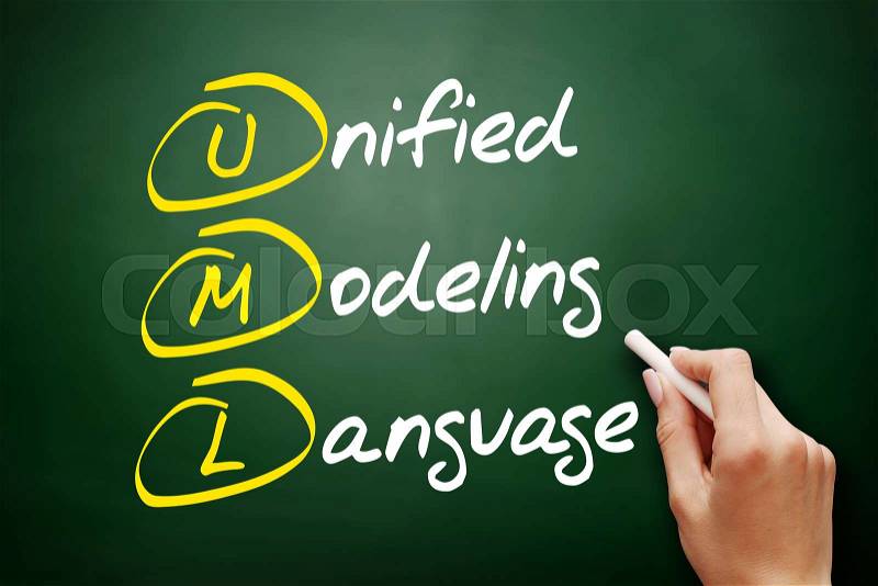 UML - Unified Modeling Language, acronym business concept on blackboard - Image, stock photo