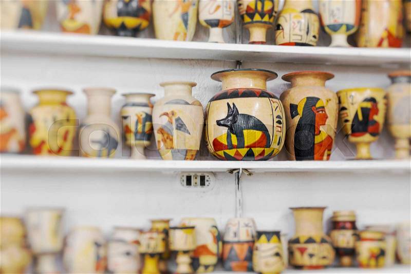 Egyptian traditional culture souvenirs. Selective Focus, stock photo