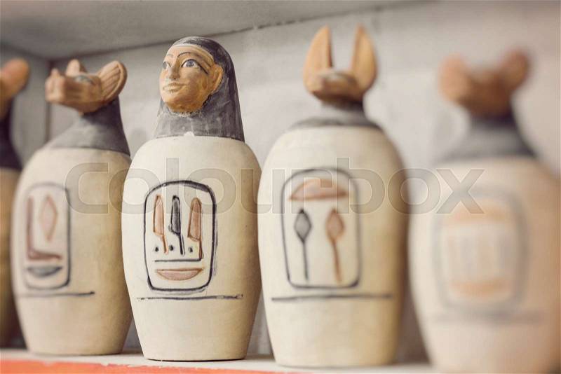 Egyptian traditional culture souvenirs. Selective Focus, stock photo