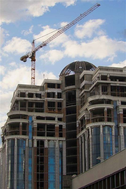 Cranes and building construction, stock photo