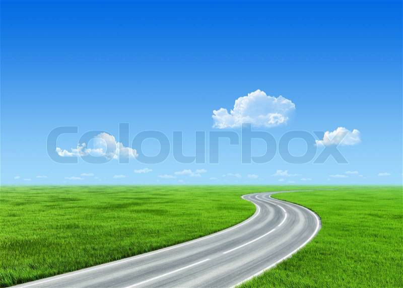 Very detailed 7000px road over grass field - nature collection, stock photo