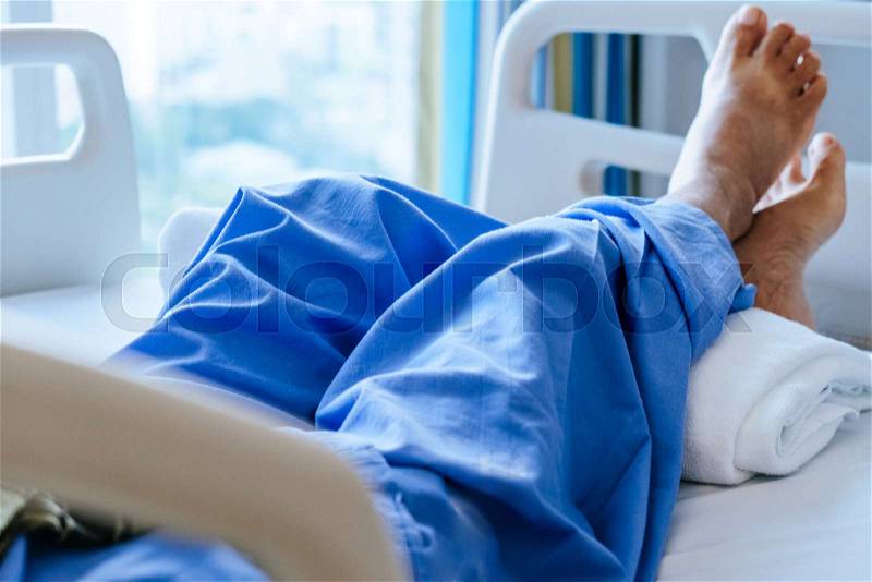 Close up of patients relax in hospital bed, stock photo