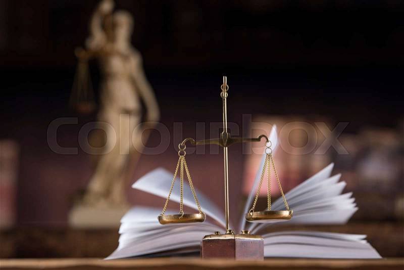 Judges wooden gavel and law Scales, stock photo