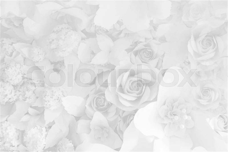 Paper flower, White roses cut from paper, Wedding decorations, Mixed wedding flower background, stock photo