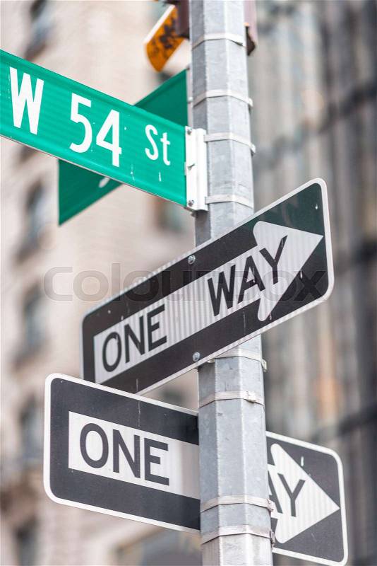 One way street signs in New York City, stock photo