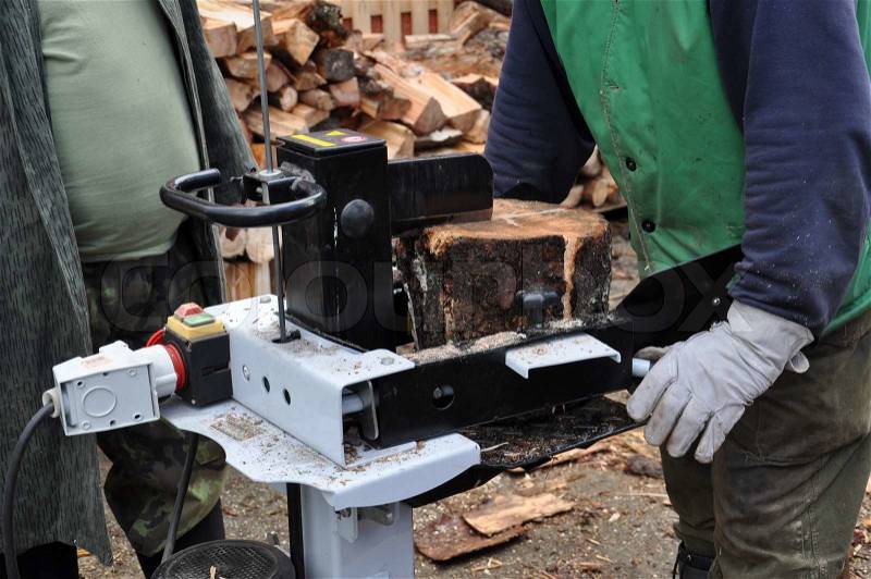 Hydraulic wood cutter, stock photo