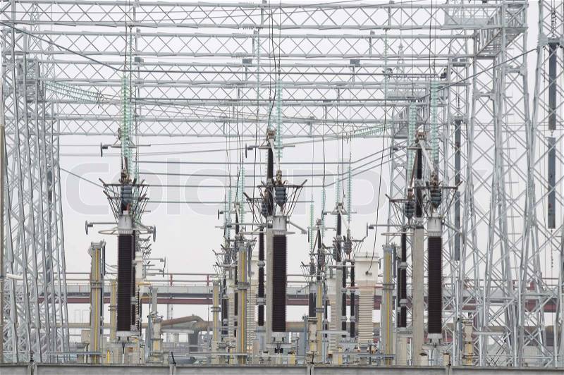 Electric Power Transformers at Thermal Power Plant, stock photo