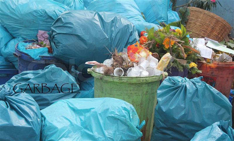 Garbage bags dumped, stock photo
