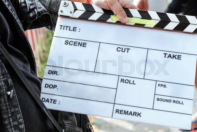 Film Crew,close up of film slate, stock photo