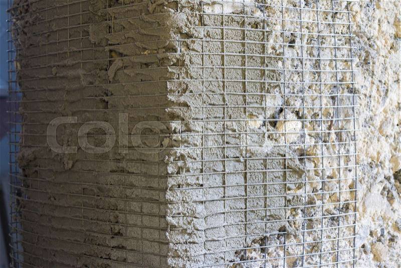 Reinforcement wall corner. Building repair. Architecture lattice base construction, stock photo