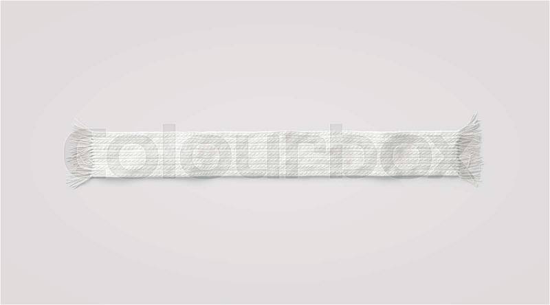 Blank white knitted scarf mock up, isolated, 3d rendering. Empty wool winter accessory mockup, top view. Clear woolen muffler for cold weather. Casual season ..., stock photo