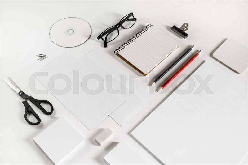 Corporate stationery mockup on paper background. Branding mock up for designers portfolios, stock photo